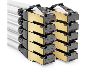 deleyCON 10x 1m CAT8.1 Cavo di Collegamento Cavo di Rete Cavo Dati CAT8.1 S/FTP PIMF 2000MHz 40Gbit RJ45 LAN DSL Cavo CAT.8 Cavo Ethernet Connettore RJ45 - Bianco