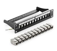 deleyCON 12 Porte CAT 8 Patchpanel Set Campo di Distribuzione Patch Panel 10" 1U + 12x Modulo Keystone Jack RJ45 CAT8 40 Gbit/s 2000 MHz Compatibile con Cavo D'Installazione CAT7 CAT-8 Ethernet Rete