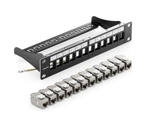 deleyCON 12 Porte CAT 8 Patchpanel Set Campo di Distribuzione Patch Panel 10" 1U + 12x Modulo Keystone Jack RJ45 CAT8 40 Gbit/s 2000 MHz Compatibile con Cavo D'Installazione CAT7 CAT-8 Ethernet Rete