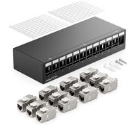 deleyCON 12 Porte CAT7 Set di Pannelli Patch con 12x CAT.7 RJ45 Modulo Jack Keystone STP 10 Gbit/s - Compatibile con Cavo di Installazione CAT6 CAT6a CAT7 CAT8 Cavo di Rete Ethernet LAN DSL - Nero