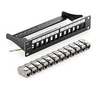 deleyCON 12 Porto Pannello Delle Patch Set Modulare 1 IU 10" Pollici Montaggio Rack + 12x RJ45 Keystone Moduli CAT6a Compatibile con CAT5 CAT6 CAT7 LAN Cavi di Rete Cavi di Posa Nero