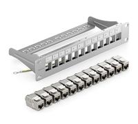 deleyCON 12 Porto Pannello Delle Patch Set Modulare 1 IU 10" Pollici Montaggio Rack + 12x RJ45 Keystone Moduli CAT6a Compatibile con CAT5 CAT6 CAT7 LAN Cavi di Rete Cavi di Posa Grigio