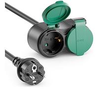 deleyCON 15m Cavo di Prolunga da Esterno IP44 (H07RN-F 3G1.5mm²) Cavo Elettrico di Prolunga in Gomma Resistente alle Intemperie per Uso Esterno - Spina con Contatto di Protezione a 2 Prese - Nero