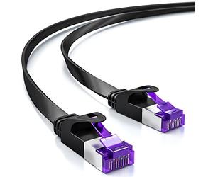 deleyCON 15m Cavo di rete Piatto Cat7 RJ45 10 Gbit/s LAN - Nero | Cavo patch Ethernet RJ45, cavo piatto per installazione, per internet, switch, router, modem e pannello di permutazione