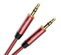 deleyCON 1m Cavo Audio AUX Stereo Jack 3,5 mm in Nylon - Connettori in Metallo - per Smartphone, Tablet, Cuffie, Hi-Fi, Ricevitore - Rosso/Rosa