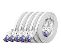 deleyCON 1m Cavo di rete Piatto CAT7 10 Gbit/s, 5 Pezzi - Bianco | Cavo patch Ethernet RJ45 lungo e piatto, Gigabit LAN, per internet, switch, router, modem e pannello di permutazione