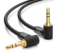 deleyCON 1m Cavo Jack 3,5 mm AUX - Cavo Audio Stereo con Connettore Angolato a 90° - per PC, Laptop, Smartphone, Tablet, Autoradio, Hi-Fi - Nero