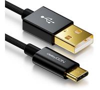 deleyCON 1m Cavo USB-C - Cavo di Ricarica Cavo Dati - Nylon + Spina in Metallo - USB C a USB A - Compatibile con Apple Samsung Google Huawei Xiaomi Tablet Laptop PC - Nero