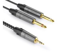 deleyCON 1m Jack Stereo da 3,5 mm a 2 Cavi Mono con Jack da 6,3 mm - Cavo Audio a Y Splitter Interfaccia Digitale Cavo per Strumenti per Mixer, Registratore Audio, Chitarra, Amplificatore, Microfono