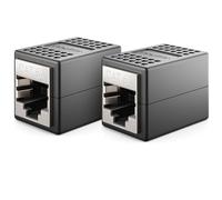 deleyCON 2 Pezzi Accoppiatore RJ45 (10 Gbit/s) - Estensione LAN, Connettore Adattatore Ethernet Compatibile con Cat8, Cat7, Cat6, Cat5 - Cavo Patch DSL POE 2X Presa RJ45 - Nero