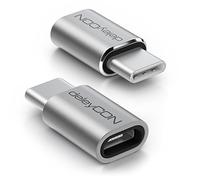 deleyCON 2 Pezzi Adattatore USB-C in Alluminio - Presa Micro USB a Spina C - per la Ricarica e la Sincronizzazione per Apple Samsung Google Huawei Xiaomi Telefono Cellulare Smartphone - Argento