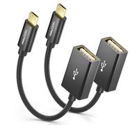 deleyCON 2 Pezzi Cavo Adattatore OTG USB 2.0 - Nylon + Connettori in Metallo - da Micro USB a USB-A Femmina - per Collegare Smartphone e Tablet a Chiavette USB - 10 cm Corto - Nero