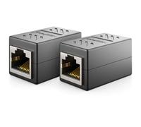 DeleyCON 2 Pezzi RJ45 Coppia Gigabit (1000 Mbit) LAN Cavo di Estensione Adattatore Ethernet Connettore Compatibile Con Cat8, Cat7, Cat6, Cat5 Patch DSL POE 2X Presa - Nero