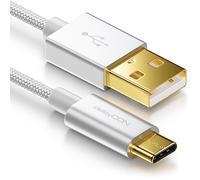 deleyCON 2m Cavo USB-C - Cavo di Ricarica Cavo Dati - Nylon + Spina in Metallo - USB C a USB A - Compatibile con Apple Samsung Google Huawei Xiaomi Tablet Laptop PC - Argento