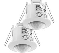 deleyCON 2x Infrarossi Rilevatore di Movimento Incassato Montaggio a Soffitto Interiore Controllo Della Luce Area di Lavoro a 360° Portata 6m Sensore di Luce Integrato Bianco
