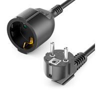 deleyCON 3,0m Cavo di Prolunga con Spina Tipo F (CEE 7/4) Angolato a 90° a Spina (CEE 7/3) - Cavo di Alimentazione per TV, PC, Computer, Proiettore - Nero