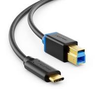 deleyCON 3,0m Cavo USB 3.0 Stampante Scanner USB-C a Tipo B - Nero | Cavo dati da 5 Gbit/s con connettore di tipo 3.1 per computer, stampanti e dischi rigidi esterni