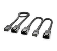 deleyCON 3-Pin Set di Cavi per Ventole Cavo di Prolunga - Estensione da 30 cm + Cavo a Y da 15 cm Nylon Plug & Play per PC Computer Stazione di Lavoro Nero