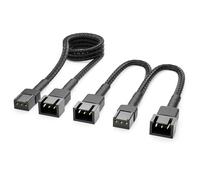 deleyCON 3-Pin Set di Cavi per Ventole Cavo di Prolunga - Estensione da 60 cm + Cavo a Y da 15 cm Nylon Plug & Play per PC Computer Stazione di Lavoro Nero