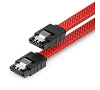 deleyCON 30 cm Cavo SATA 3 in Nylon 6 Gbit/s per Dati SATA III Cavo di Collegamento Serial ATA per Scheda Madre e Hard Drive HDD SSD con 2 Prese S-ATA a L Dritte in Rosso
