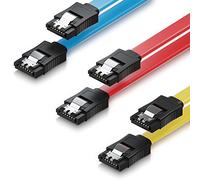 deleyCON 3x 50cm Cavo SATA III Set S-ATA 3 Dati - Cavo Collegamento HDD SSD Connessione Clip Metallo 6 GBit/s - 2 Connettori L-Type Dritti - Giallo Rosso Blu