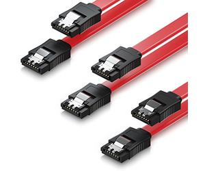 deleyCON 3x 50cm Cavo SATA III Set S-ATA 3 Dati - Cavo Collegamento HDD SSD Connessione Clip Metallo 6 GBit/s - 2 Connettori L-Type Dritti - Rosso