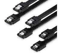 deleyCON 3x 60 cm Set da Cavi SATA 3 in Nylon per Dati SATA III Cavi di Collegamento Serial ATA per Scheda Madre e Hard Drive HDD SSD con 2 Prese a L Dritte S-ATA in Nero