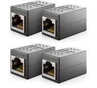 deleyCON 4 Pezzi RJ45 Gigabit Cavo LAN Adattatore Ethernet Connettore Cat8, Cat7, Cat6, Cat5 Cavo Patch DSL POE 2X Presa RJ45 - Nero