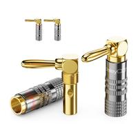 deleyCON 4 Pezzi Spine a Banana Set 90° Angolato - Placcato Oro Avvitabile per Cavo per Altoparlanti Cavo per Altoparlanti 0,75 mm - 4,5 mm & ad es. HiFi Home Theater Ricevitore