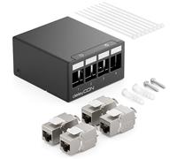 deleyCON 4 Porte CAT7 Set di Pannelli Patch con 4x CAT.7 RJ45 Modulo Jack Keystone STP 10 Gbit/s - Compatibile con Cavo di Installazione CAT6 CAT6a CAT7 CAT8 Cavo di Rete Ethernet LAN DSL - Nero