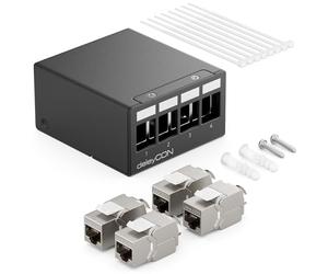 deleyCON 4 Porte CAT7 Set di Pannelli Patch con 4x CAT.7 RJ45 Modulo Jack Keystone STP 10 Gbit/s - Compatibile con Cavo di Installazione CAT6 CAT6a CAT7 CAT8 Cavo di Rete Ethernet LAN DSL - Nero