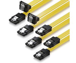 deleyCON 4x 0,5m Cavo SATA 3 SATA III HDD SSD Cavo Dati 6 GBit/s - 2x Diritto + 2x Diritto a 90° - Giallo