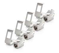 deleyCON 4x CAT6a Modulo Jack Keystone con 4x Adattatore 1 Porta per Barra DIN Come Set Schermatura in Metallo STP Presa RJ45 Rete 10 Gbit/s Montaggio a Scatto per Barre da 35mm