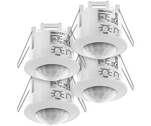 deleyCON 4x Infrarossi Rilevatore di Movimento Incassato Montaggio a Soffitto Interiore Controllo Della Luce Area di Lavoro a 360° Portata 6m Sensore di Luce Integrato Bianco
