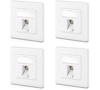 deleyCON 4x Presa di Rete CAT7 1 Porta - 10 Gigabit - Scatola da Incasso Ethernet LAN/Presa Dati Schermata + 4x Keystone RJ45 CAT7 per Cavo Patch DSL e Cavo di Installazione - Bianco