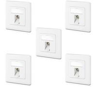 deleyCON 5x Presa di Rete CAT7 1 Porta - 10 Gigabit - Scatola da Incasso Ethernet LAN/Presa Dati Schermata + 5x Keystone RJ45 CAT7 per Cavo Patch DSL e Cavo di Installazione - Bianco