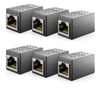 deleyCON 6 Pezzi RJ45 Coppia (1000 Mbit) Gigabit Cavo LAN Cavo di Estensione Cavo di Rete Adattatore Ethernet Connettore Compatibile con Cat8, Cat7, Cat6, Cat5 Cavo Patch DSL POE 2X Presa RJ45 - Nero