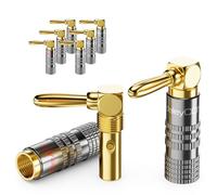 deleyCON 8 Pezzi Spine a Banana Set 90° Angolato - Placcato Oro Avvitabile per Cavo per Altoparlanti Cavo per Altoparlanti 0,75 mm - 4,5 mm & ad es. HiFi Home Theater Ricevitore