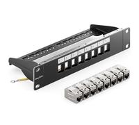deleyCON 8 Port CAT 7 Pannello Patch Modulare 1 HE + 8x Accoppiatore RJ45 (Presa a Presa) Modulo Keystone CAT 7 - Montaggio Rack 10" Server Compatibile con CAT5 CAT6 CAT7 CAT8 Patchkabel Nero