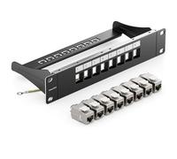 deleyCON 8 Porto CAT7 Pannello Patch SET Campo Delle Patch Campo di Distribuzione Modulare 1 IU 10" Pollici Montaggio Rack + 8x CAT 7 Keystone Moduli RJ45 10 Gbit/s 600 MHz Cavi di Posa Nero