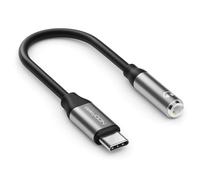 deleyCON Adattatore Audio USB-C a Jack 3,5mm in Alluminio - Chip DAC & TRRS - Connettore USB-C Maschio a Presa Jack - Compatibile con Smartphone, Tablet, Cuffie e Altoparlanti - Nero/Grigio