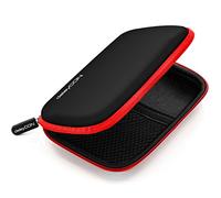 deleyCON Borsa del Disco Rigido Custodia HDD - Per Dischi Rigidi da 2,5" Pollici e SSD - Robusto e Antiurto - 2 Scomparti Interni con Tasche a Rete - Rosso
