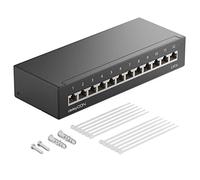 deleyCON CAT 6 Pannello Patch Distribuzione con 12 Porte 1RU Montaggio a Parete e Desktop Schermatura 12 Prese RJ45 Cavi d'Installazione Rete Ethernet TIA568A TIA568B in RAL9005 Nero