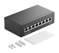 deleyCON CAT 6 Pannello Patch Distribuzione con 8 Porte 1RU Montaggio a Parete e Desktop Schermatura 8 Prese RJ45 Cavi d'Installazione Rete Ethernet TIA568A TIA568B in RAL9005 Nero