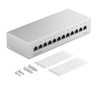 deleyCON CAT 6a Pannello Patch Distribuzione con 12 Porte 1RU Montaggio a Parete e Desktop Schermatura 12 Prese RJ45 Cavi d'Installazione Rete Ethernet TIA568A TIA568B in RAL7035 Grigio Chiaro
