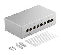 deleyCON CAT 6a Pannello Patch Distribuzione con 8 Porte 1RU Montaggio a Parete e Desktop Schermatura 8 Prese RJ45 Cavi d'Installazione Rete Ethernet TIA568A TIA568B in RAL7035 Grigio Chiaro