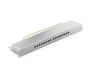 deleyCON CAT6 Patch Panel 16 Porte del Desktop 19 Pollici Montaggio Rack Assemblaggio del Server 16x RJ45 Schermato TIA568A TIA568B - Grigio Chiaro