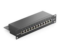 deleyCON CAT6a Patch Panel 12 Porte del Desktop 10" Pollici Montaggio Rack Assemblaggio del Server 12x RJ45 Schermato TIA568A TIA568B - Nero