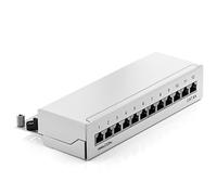 deleyCON CAT6a Patch Panel 12 Porte del Desktop & Montaggio a Parete - Schermato - Presa RJ45 12x - TIA568A TIA568B - Grigio Chiaro