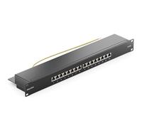 deleyCON CAT6a Patch Panel 16 Porte del Desktop 19" Pollici Montaggio Rack Assemblaggio del Server 16x RJ45 Schermato TIA568A TIA568B - Nero